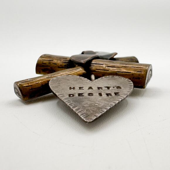 Heart's Desire Mixed Metal Brooch Silver Brass Copper Handmade Signed Collz - Picture 5 of 13